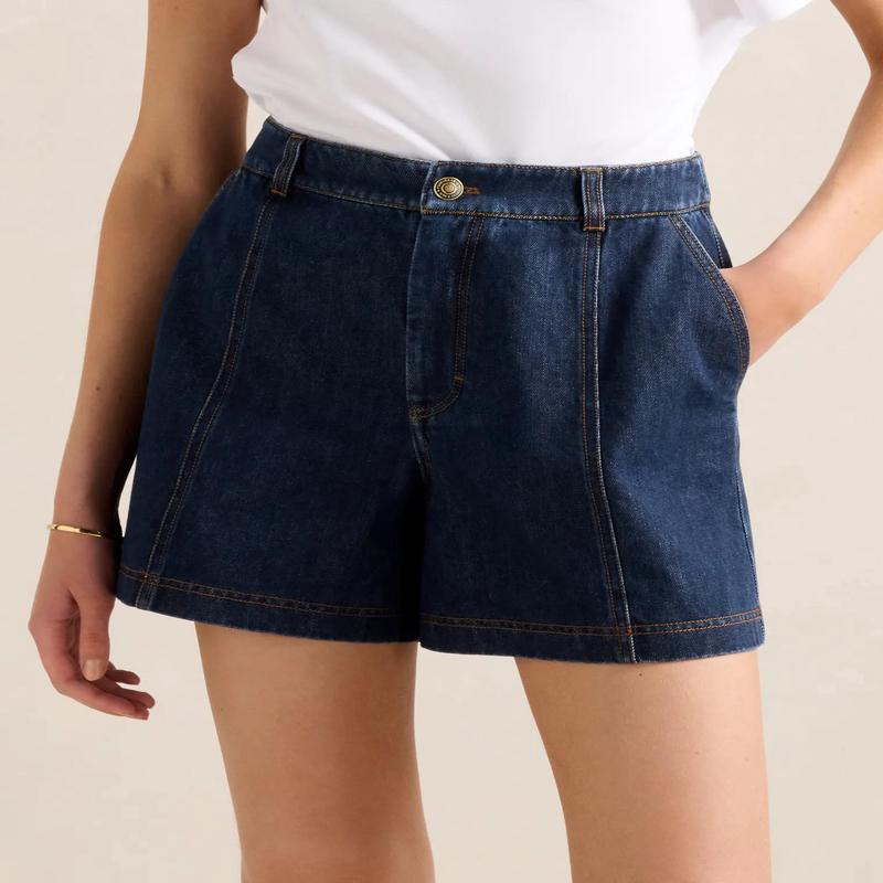 Kristen Panel Detail Shorts - Dark Wash