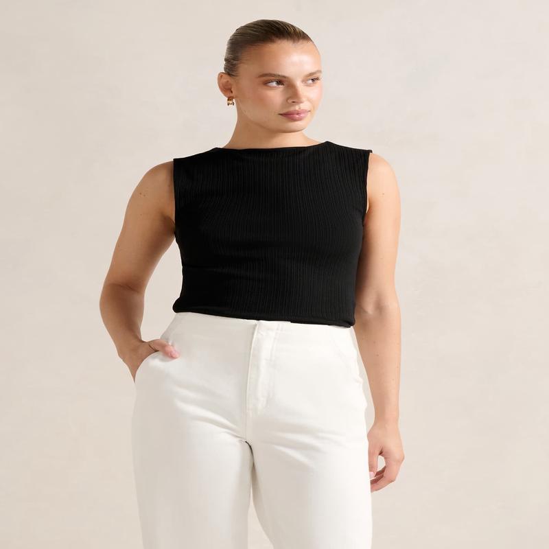 Frankie Boat Neck Tank - Black