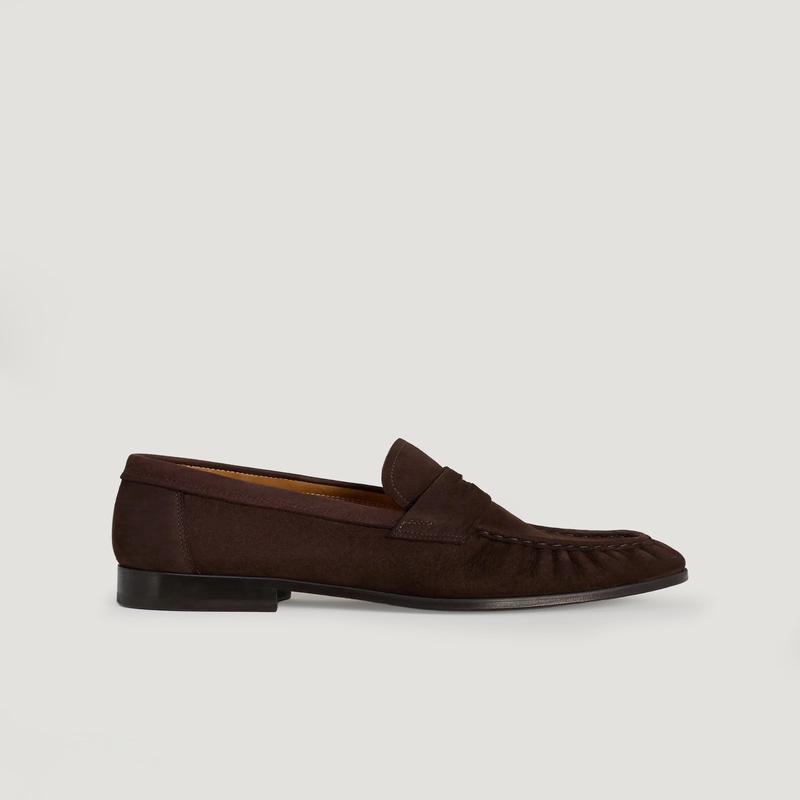 Gathered detail penny loafer nubuck donkerbruin