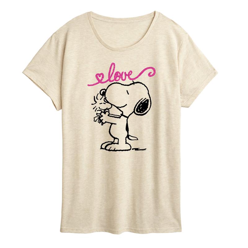 Peanuts - Love Snoopy and Woodstock - Women\'s Short Sleeve Graphic T-Shirt
