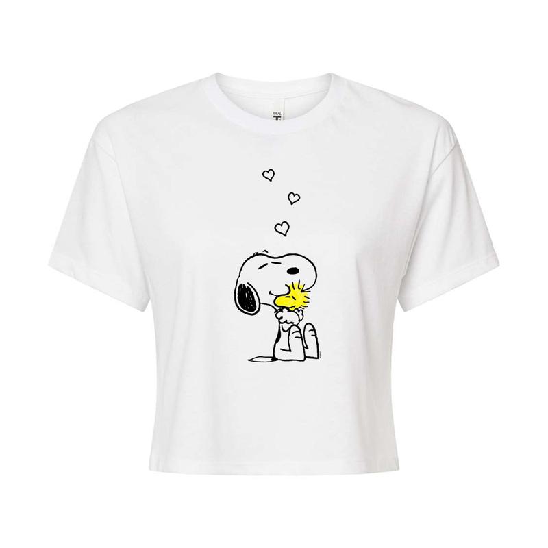Peanuts - Snoopy and Woodstock Hearts - Juniors Cropped Graphic T-Shirt