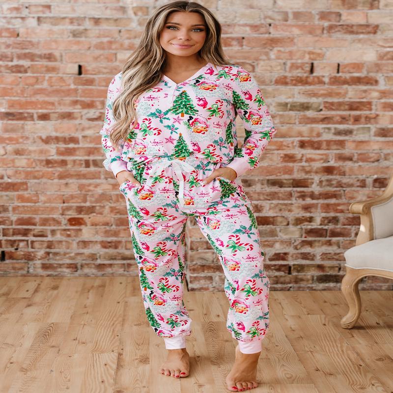 Threaded Pear Georgia Pattern Pullover Drawstring Pants