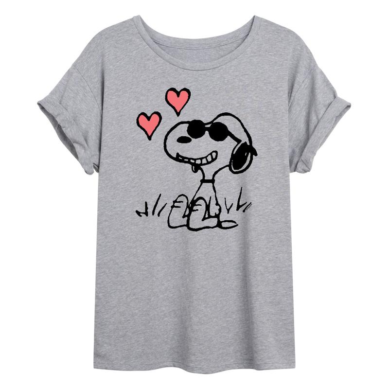 Peanuts - Joe Cool Sitting Hearts - Juniors Oversized Graphic T-Shirt