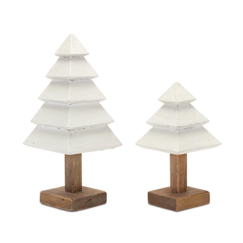 Melrose International Tiered Wood Pine Tree (Set of 2)
