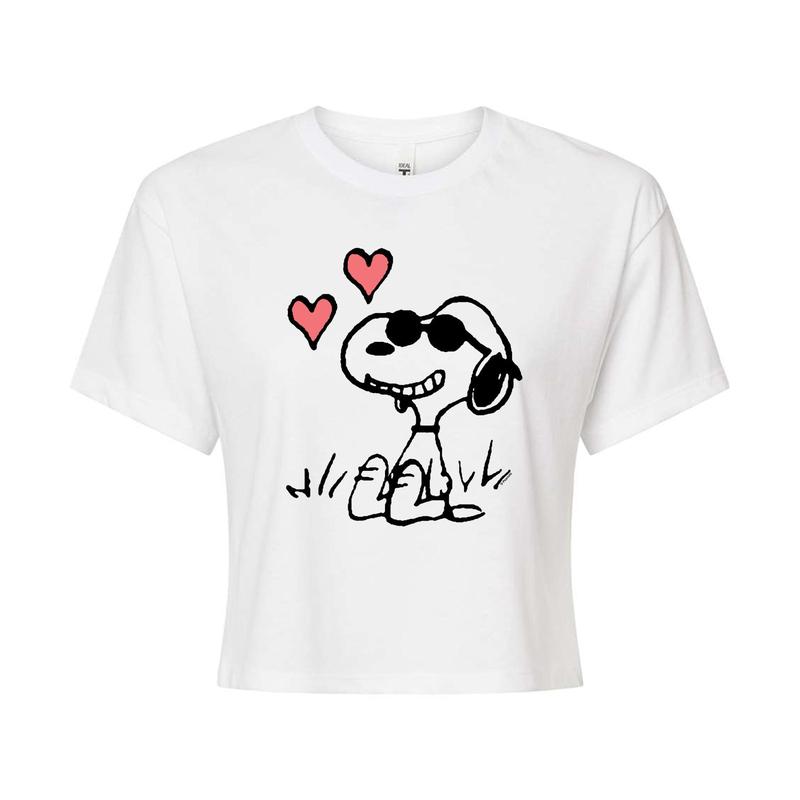Peanuts - Joe Cool Sitting Hearts - Juniors Cropped Graphic T-Shirt