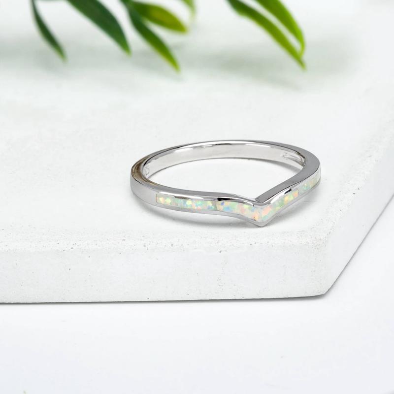 Lab Created White Opal and Sterling Silver Angled Ring