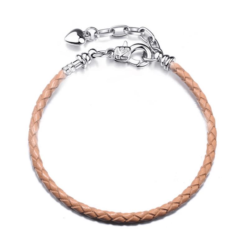 Silvertone braided leather adjustable charm bracelet