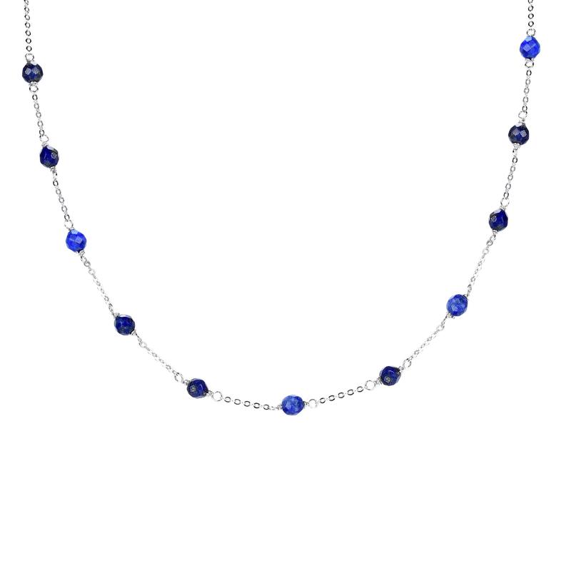 V3 Jewelry Lapis Sterling Silver Bead Station Necklace