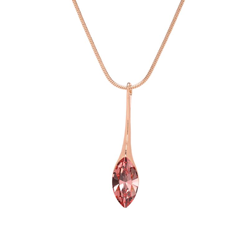 Elegant Long Rose Peach Marquis Navette Drop Necklace with Swarovski Crystals