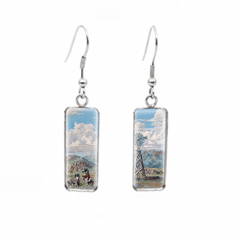 Don\'t AsK Rectangular Art-Print Drop Earrings  Wild Horses  Lightweight Dangle Earrings for Women