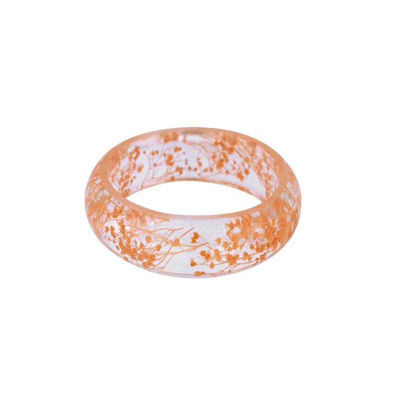 Dont AsK Floral Transparent Cuff Bracelet  Clear Resin Cuff with Orange Dried Flowers