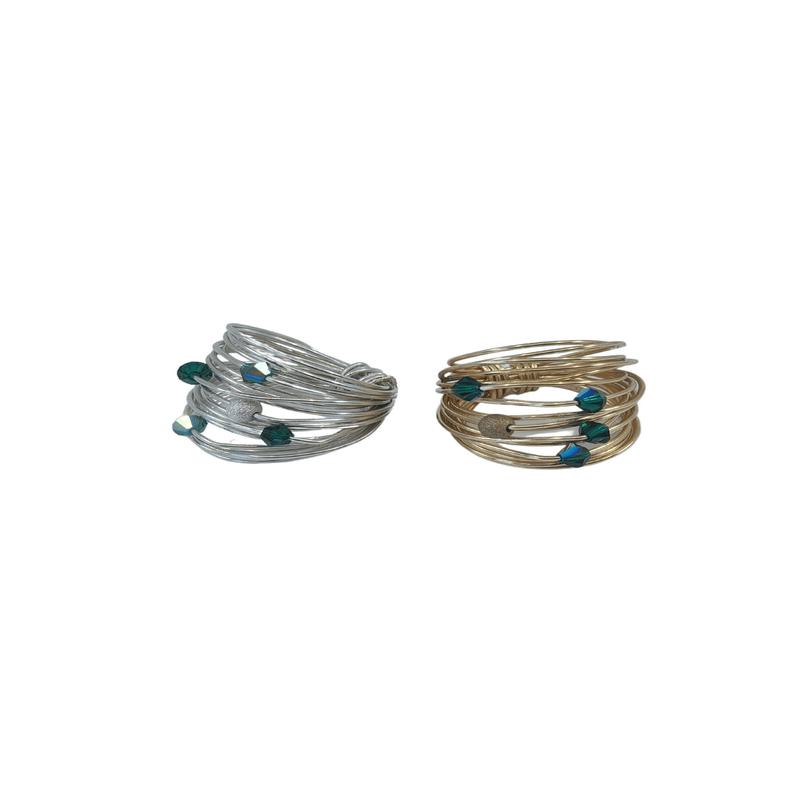 Marcia Green Wire Wrap Ring with Forest Green Swarovski Crystals