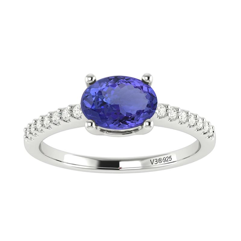 V3 Jewelry Sterling Silver with Natural Tanzanite and White Topaz Solitaire Ring
