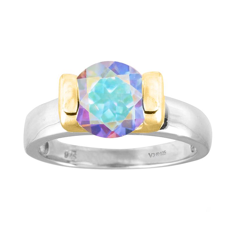 V3 Jewelry Two Tone with Mercury Opal Topaz Solitaire Ring