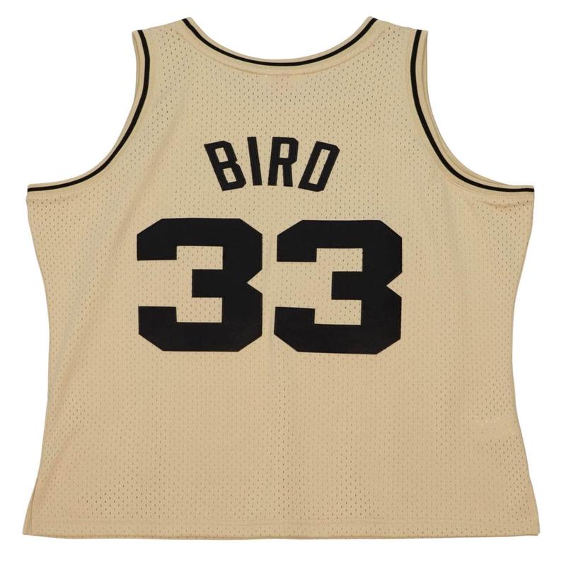 Men\'s Mitchell & Ness Khaki Black Swingman Jersey Celtics 1985 Larry Bird