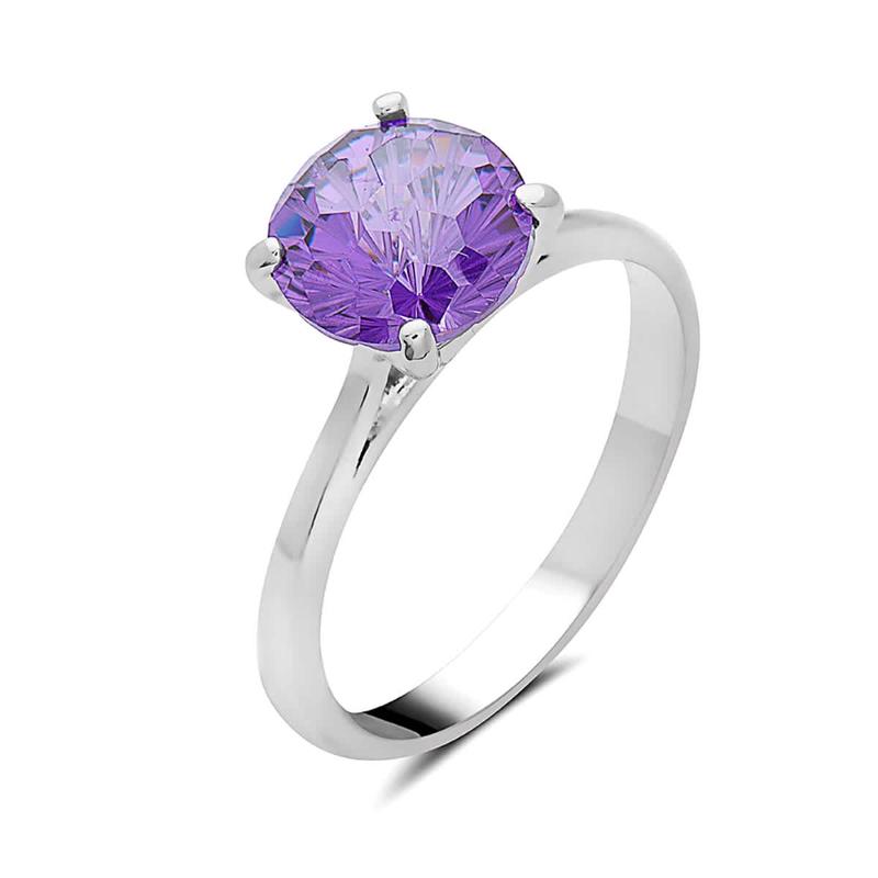 Vera & Co Sterling Silver Solitaire Purple CZ Women Ring size 7