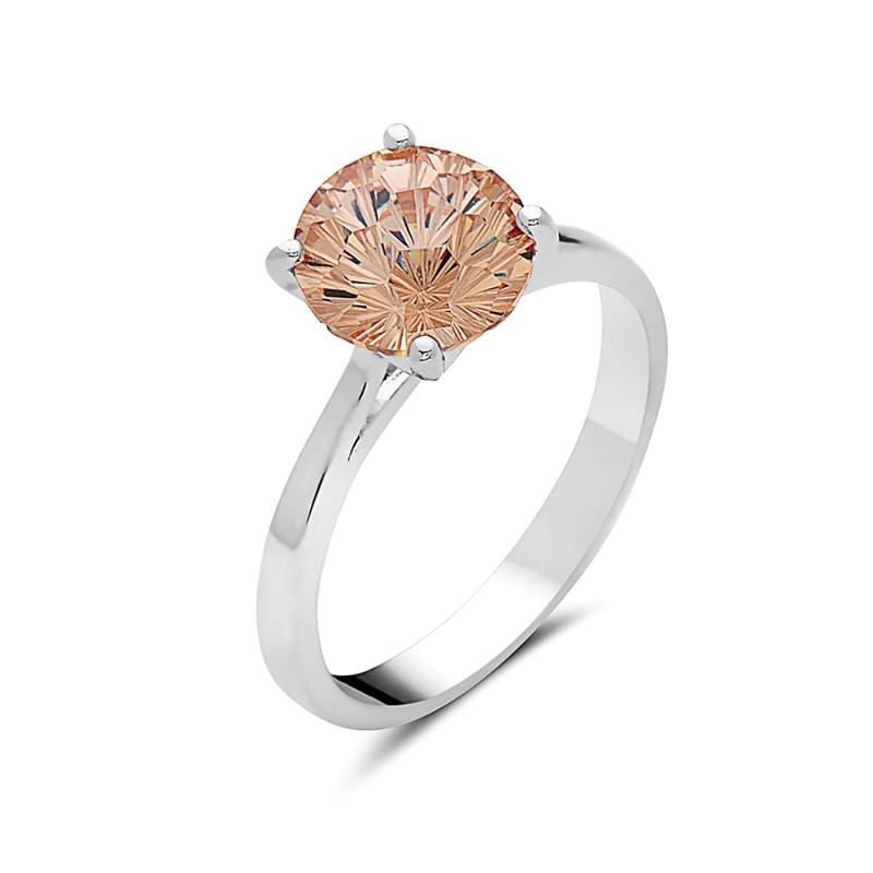 Vera & Co Sterling Silver Solitaire Women Ring with Champagne Color CZ size 9
