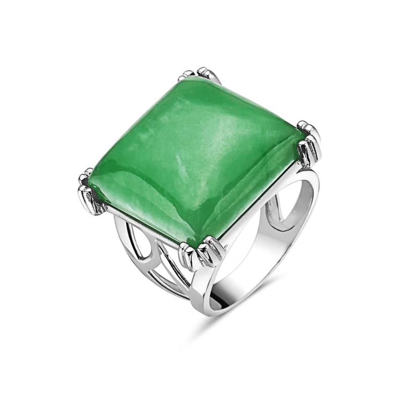 Vera & Co Sterling Silver Square Green Jade Statemen Women Ring size 8