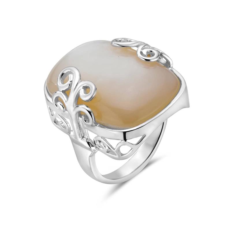 Vera & Co Sterling Silver Rectangular Shape White Mother of Pearl Stone  Side Wavy lines Women Ring size 9