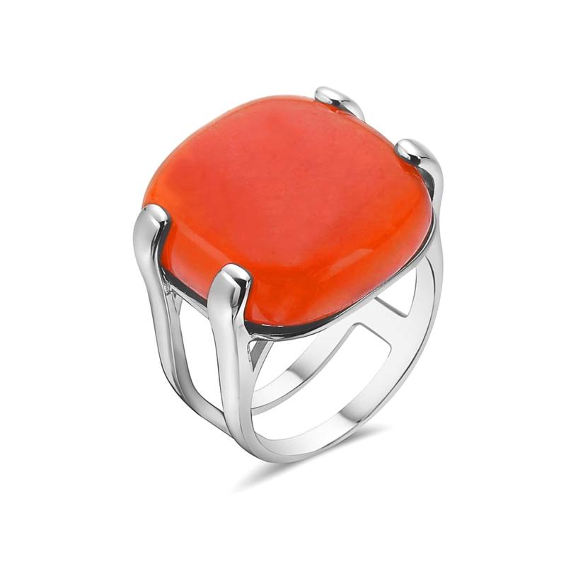 Vera & Co Sterling Silver Cushion Shape White Jade Dyed Orange Color Women Ring Size 7