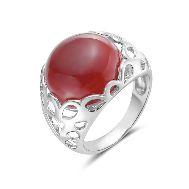 Vera & Co Sterling Silver Round Dome Red Carnelian Stone Women Ring size 9