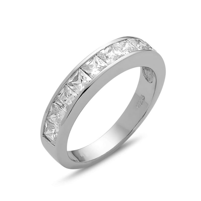 Vera & Co Sterling Silver Princess Cut CZ Band Women Ring size 9