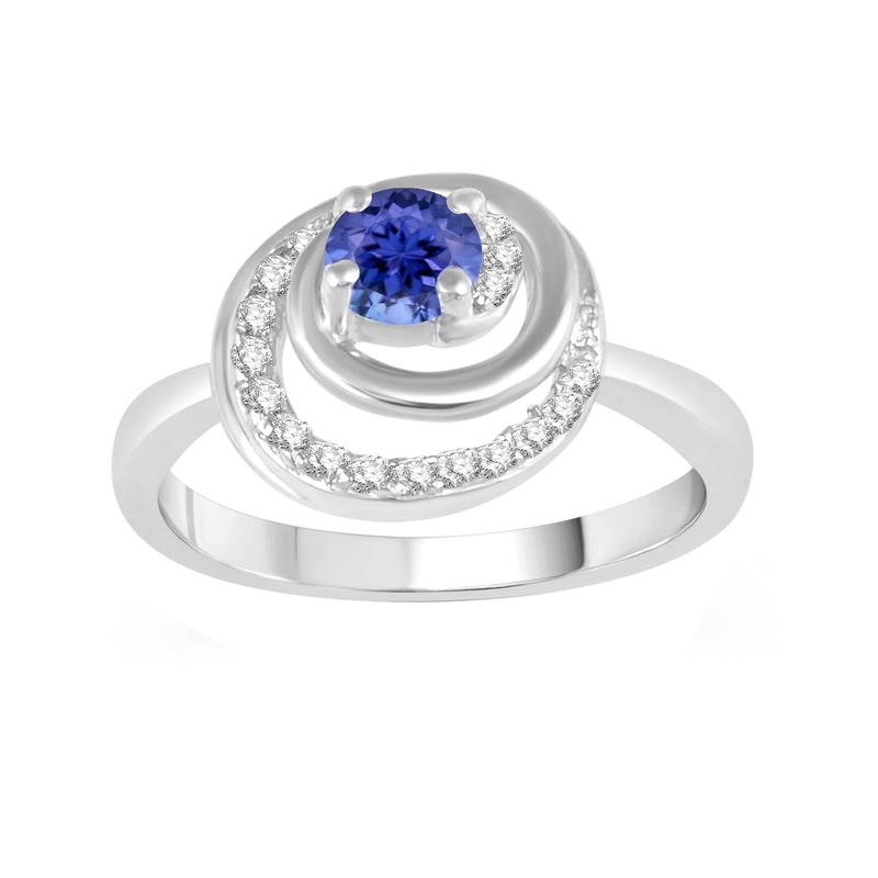 V3 Jewelry Sterling Silver with Natural Tanzanite and White Topaz Spiral Ring