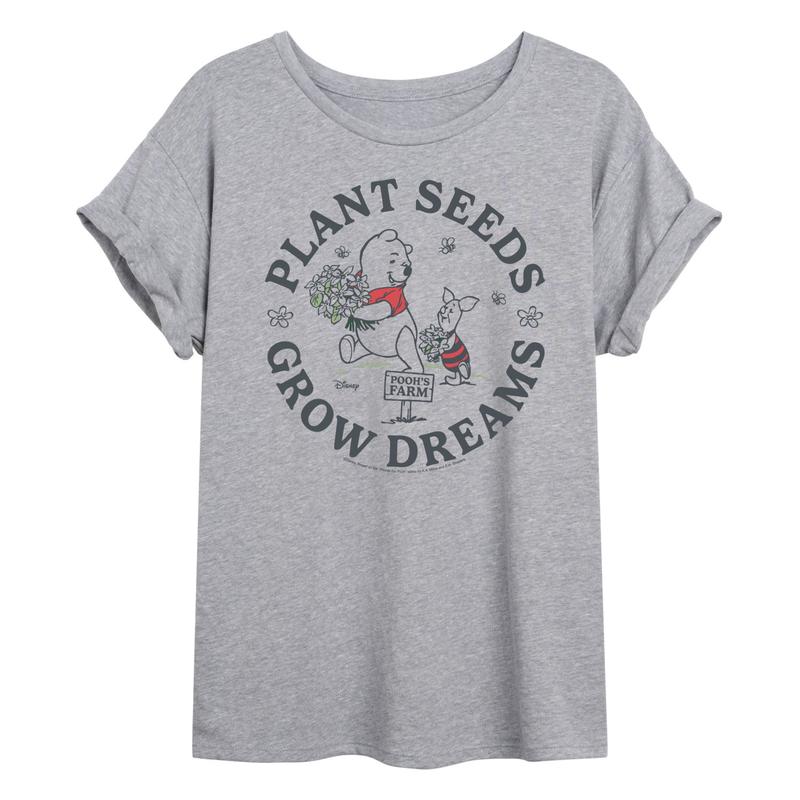 Winnie the Pooh - Plant Seeds Grow Dreams - Juniors Oversized Graphic T-Shirt