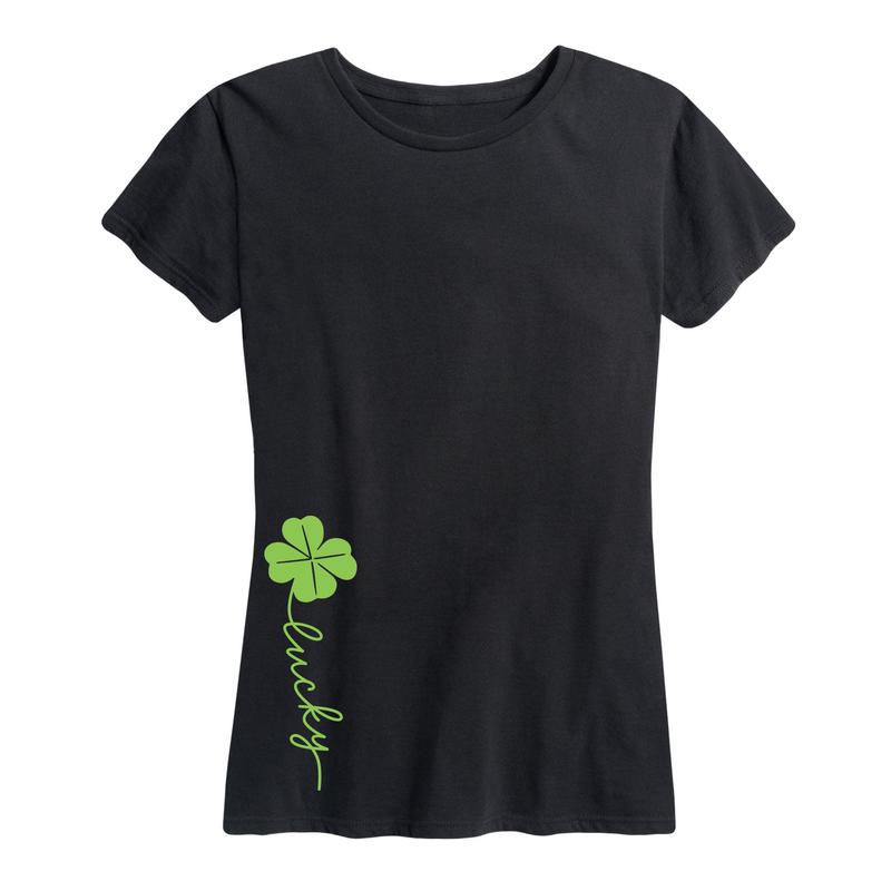 Instant Message - Lucky Script Four Leaf Clover - Women\'s Short Sleeve Graphic T-Shirt