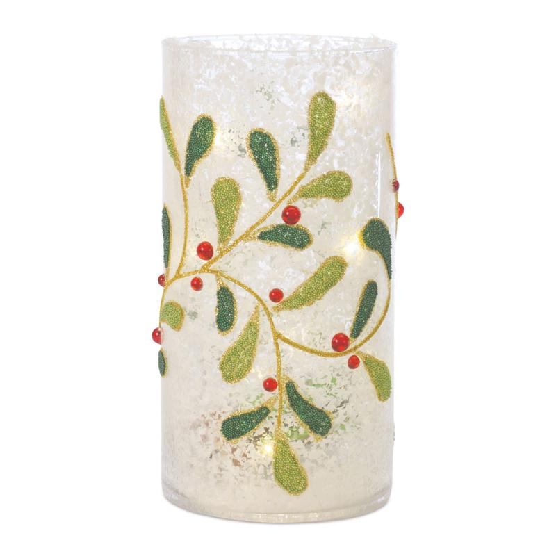Melrose International Beaded Glass Mistletoe Candle Holder (Set of 2)