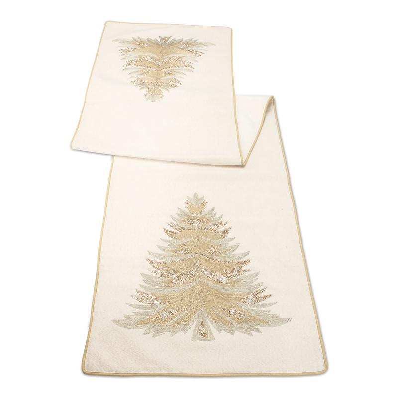Melrose International Bead Embroidered Pine Tree Table Runner 72\"L