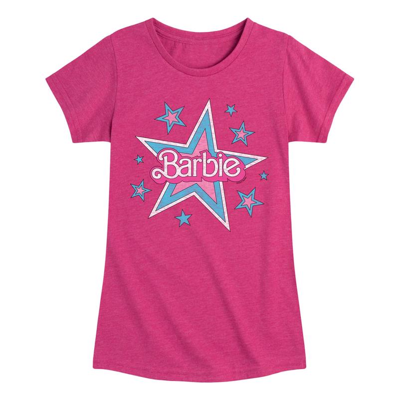 Barbie - Barbie Logo 70S Stars- Girls Fitted Short Sleeve Graphic T-Shirt