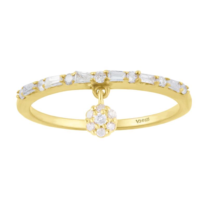 V3 Jewelry V3 Jewelry Real White Diamond Gold Over Sterling Silver Flower Charm Band Ring