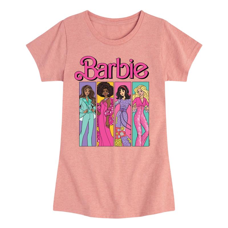 Barbie - Barbie 70S Panels- Girls Fitted Short Sleeve Graphic T-Shirt