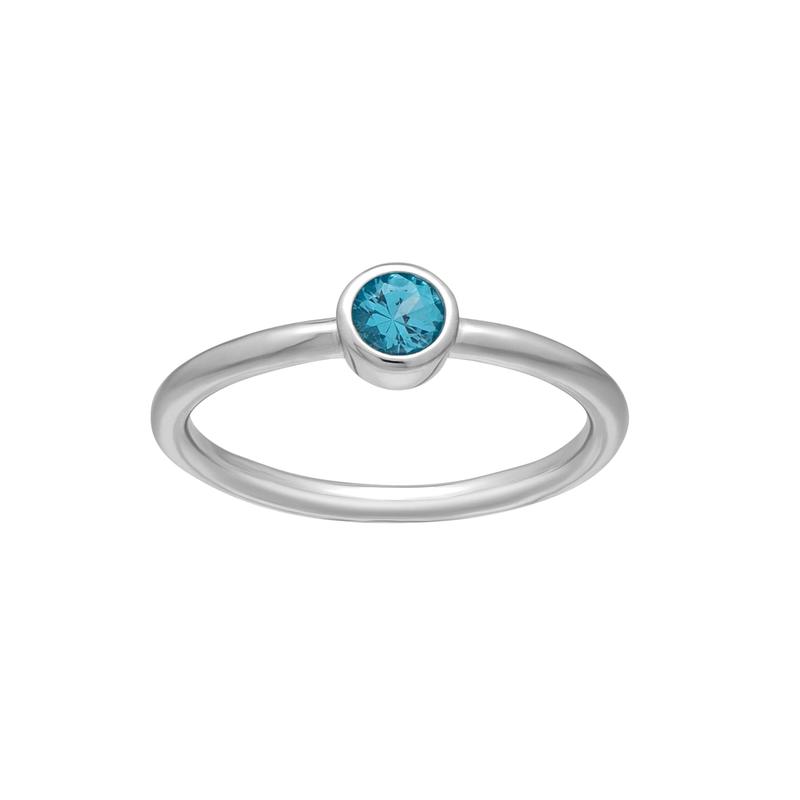 callura Silvertone CZ Birthstone Stackable Solitaire Ring  March Aquamarine