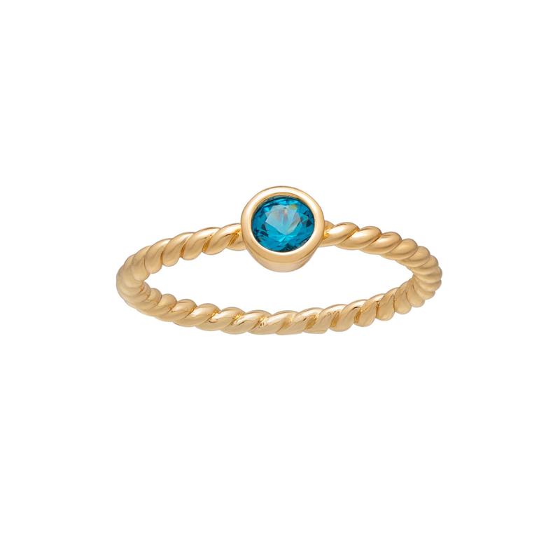 callura Goldtone Twisted CZ Birthstone Solitaire Ring  December Blue Topaz