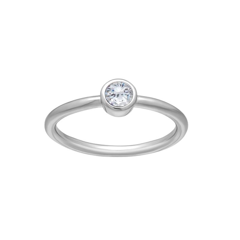 callura Silvertone CZ Birthstone Stackable Solitaire Ring  April Clear