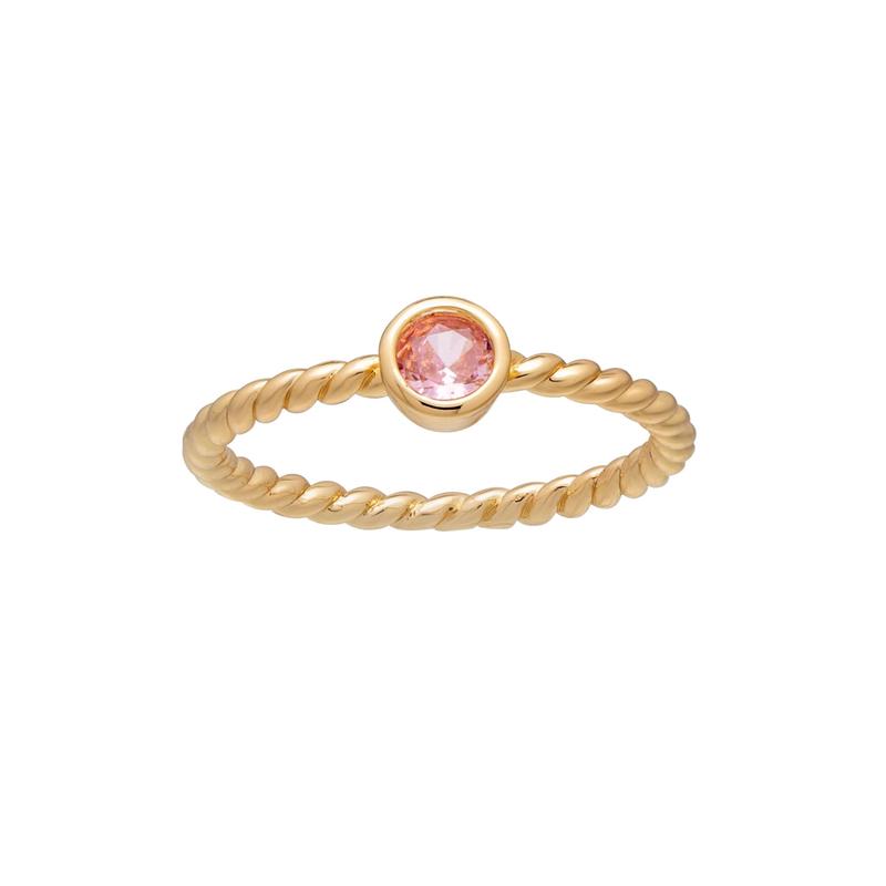 callura Goldtone Twisted CZ Birthstone Solitaire Ring  October Pink Tourmaline
