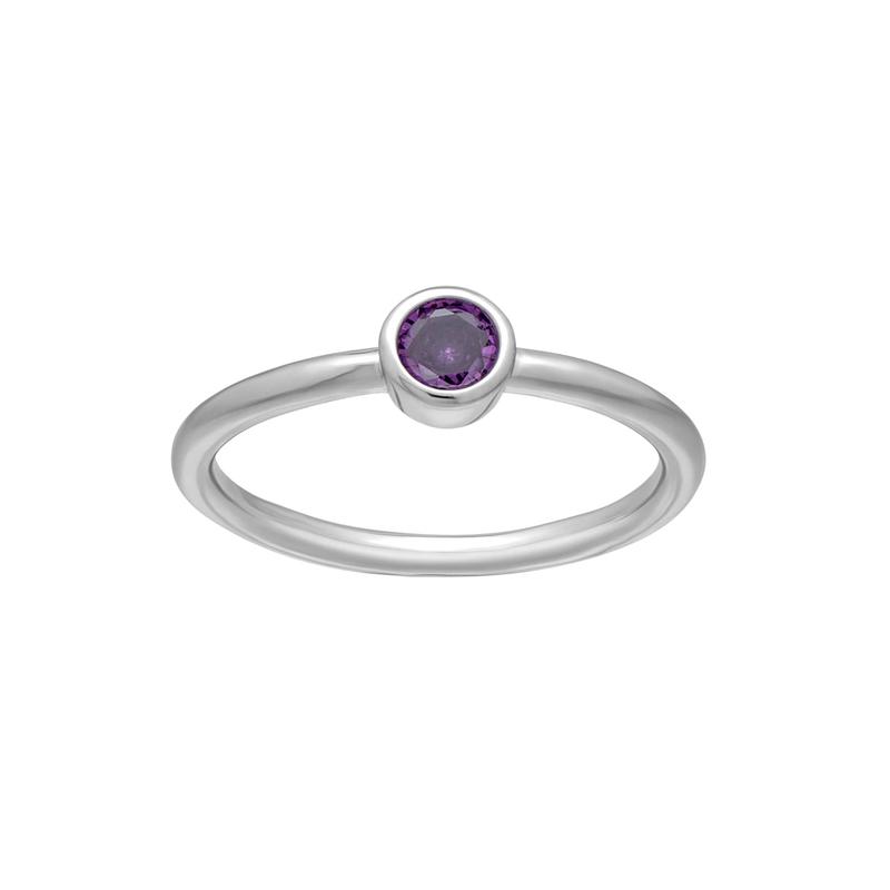 callura Silvertone CZ Birthstone Stackable Solitaire Ring  February Amethyst