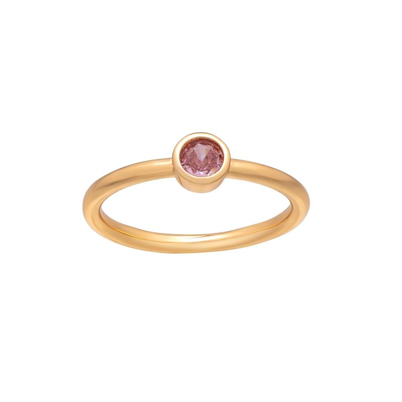 callura Goldtone CZ Birthstone Stackable Solitaire Ring  October Pink Tourmaline