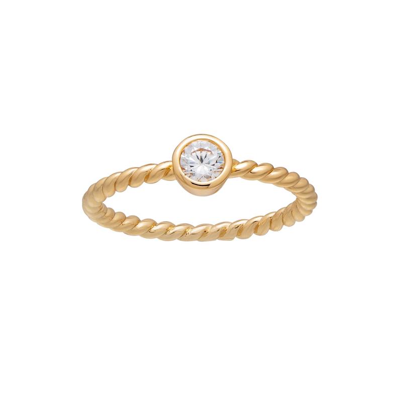 callura Goldtone Twisted CZ Birthstone Solitaire Ring  April Clear