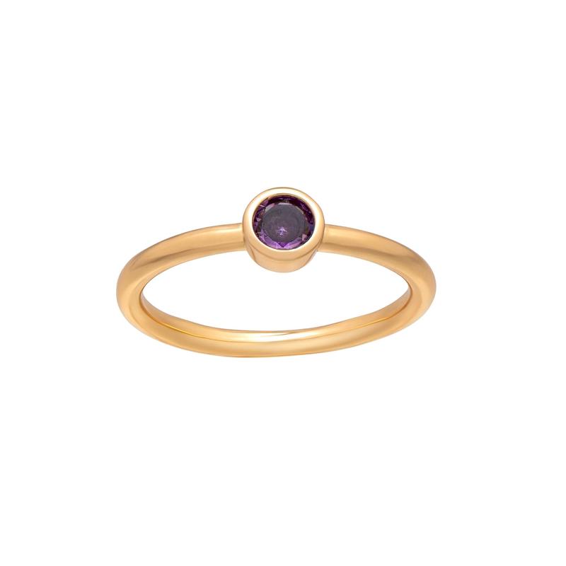 callura Goldtone CZ Birthstone Stackable Solitaire Ring  February Amethyst