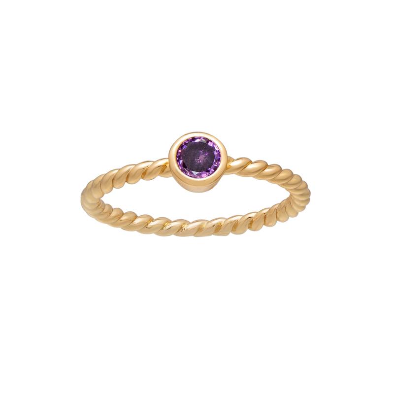 callura Goldtone Twisted CZ Birthstone Solitaire Ring  February Amethyst