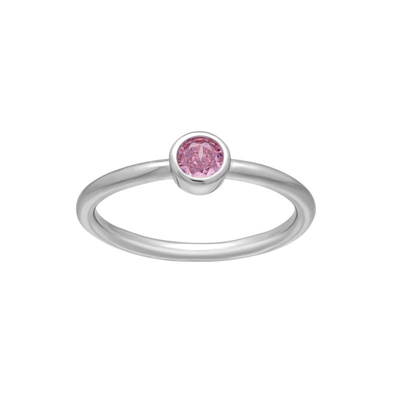 callura Silvertone CZ Birthstone Stackable Solitaire Ring  October Pink Tourmaline