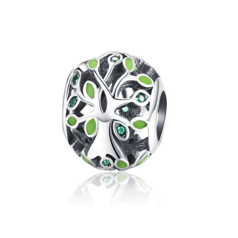 Ag Sterling Silver Green Tree Charm Bead
