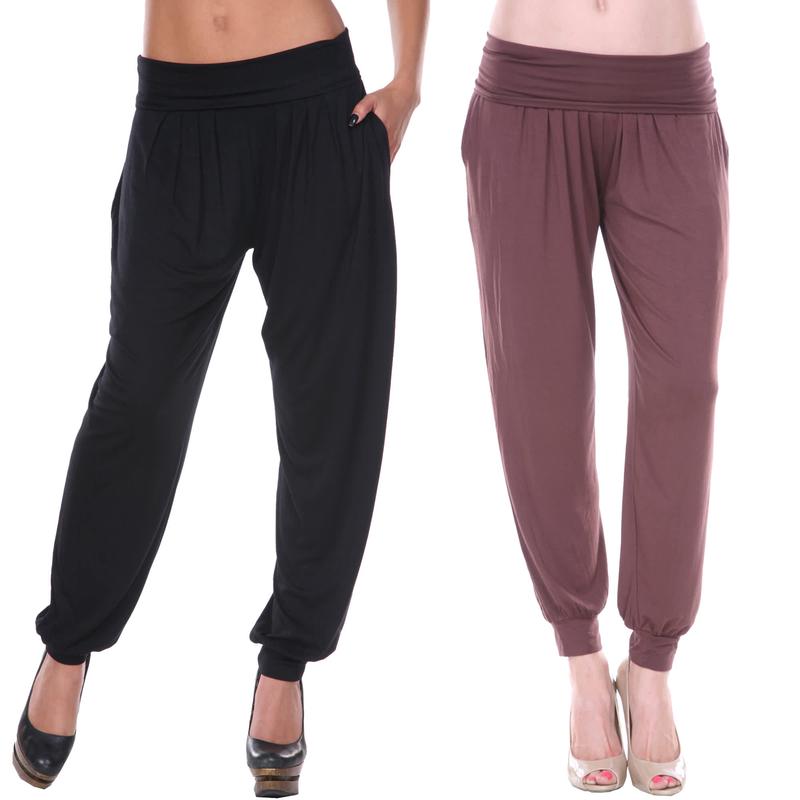 White Mark Women\'s 2-Pack Solid Harem Pants