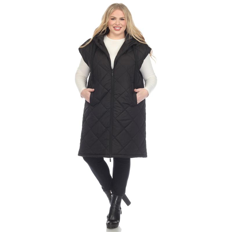 White Mark Women\'s Plus Size Diamond Quilted Hooded Puffer Vest