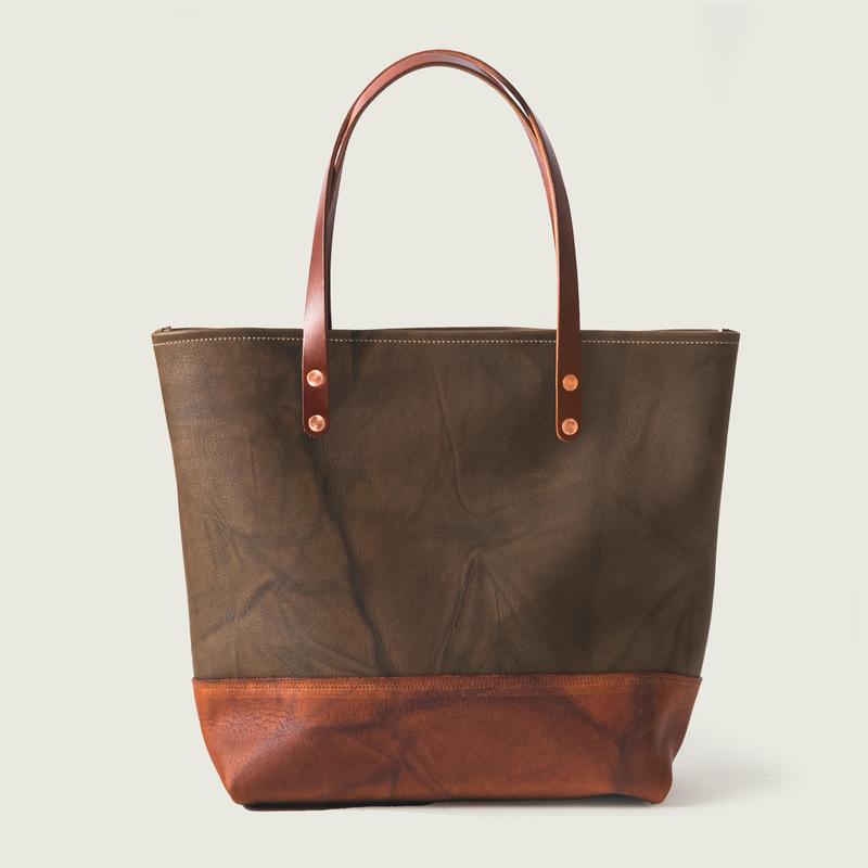 Olive & Tan Crunch Panel Tote